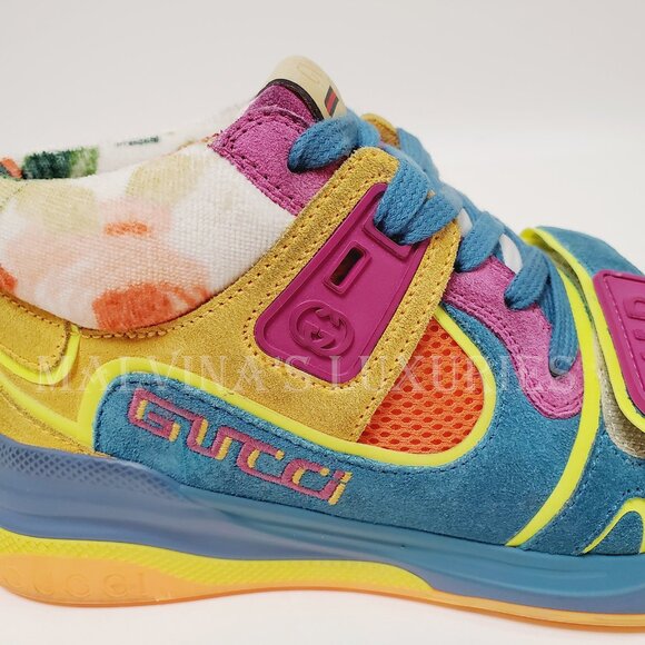 GUCCI SNEAKERS ULTRAPACE MID TOP LEATHER SHOES w LOGO FLORAL sz 36G 6 US - Picture 12 of 14